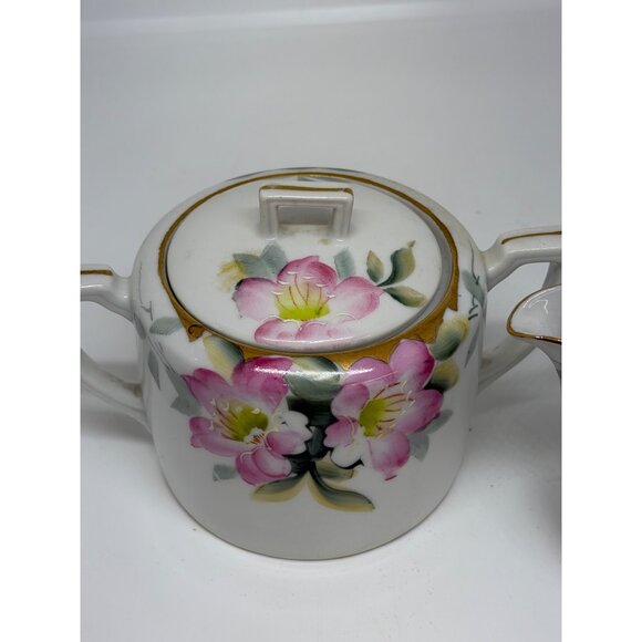 Vintage Noritake Azalea Sugar Bowl & Creamer Set Pink Floral Hand Painted Japan - Picture 3 of 9